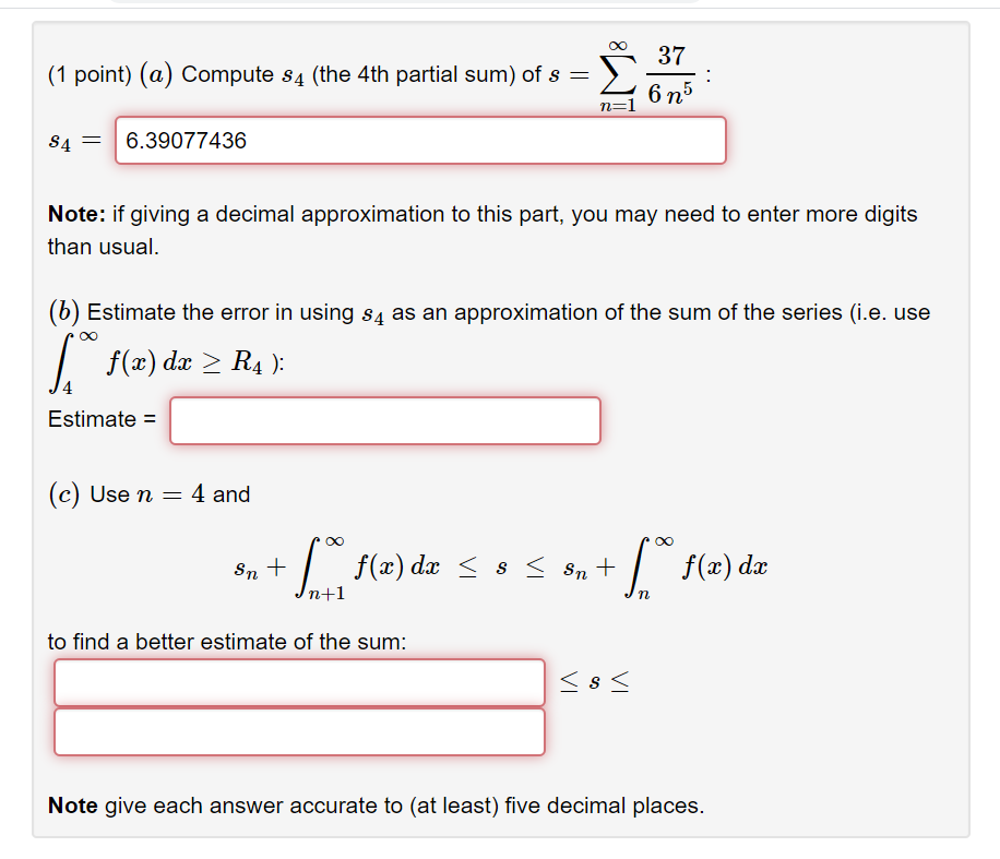 Solved Compute S4 The 4th Partial Sum Of S N 1 376n5 Chegg Com