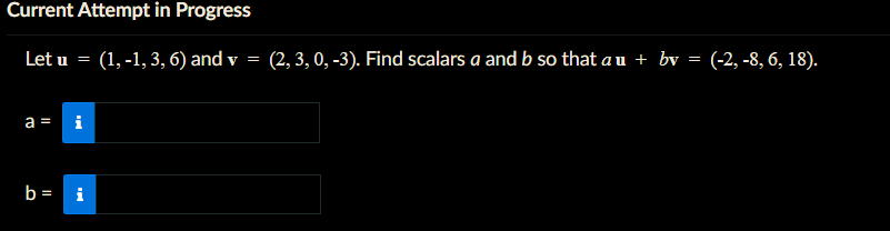 Solved Current Attempt In Progress Let U = (1,-1,3,6) And V | Chegg.com