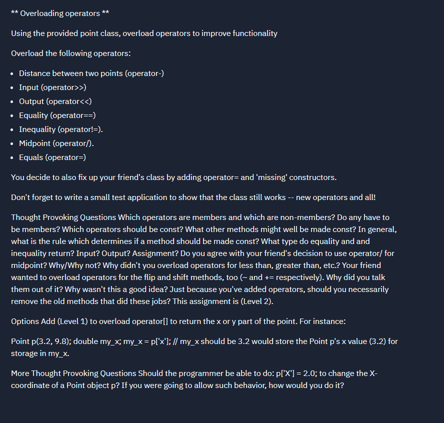 Solved Overloading Operators The input and output operators