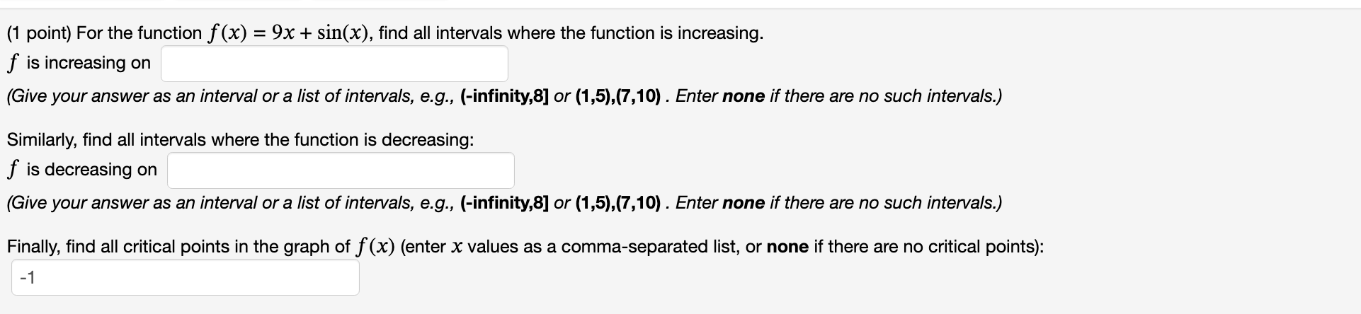 Solved 1 ﻿point ﻿for The Function Fx9xsinx ﻿find 7462