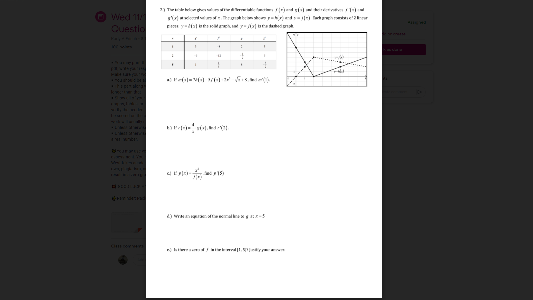 Solved 2.) The table below gives values of the | Chegg.com