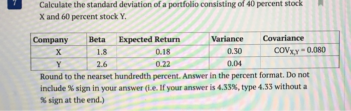 Solved Calculate the standard deviation of a portfolio | Chegg.com