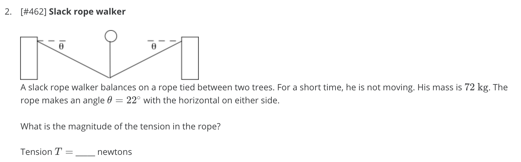 Solved A slack rope walker balances on a rope tied between