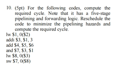 Solved 10. (5pt) For the following codes, compute the | Chegg.com