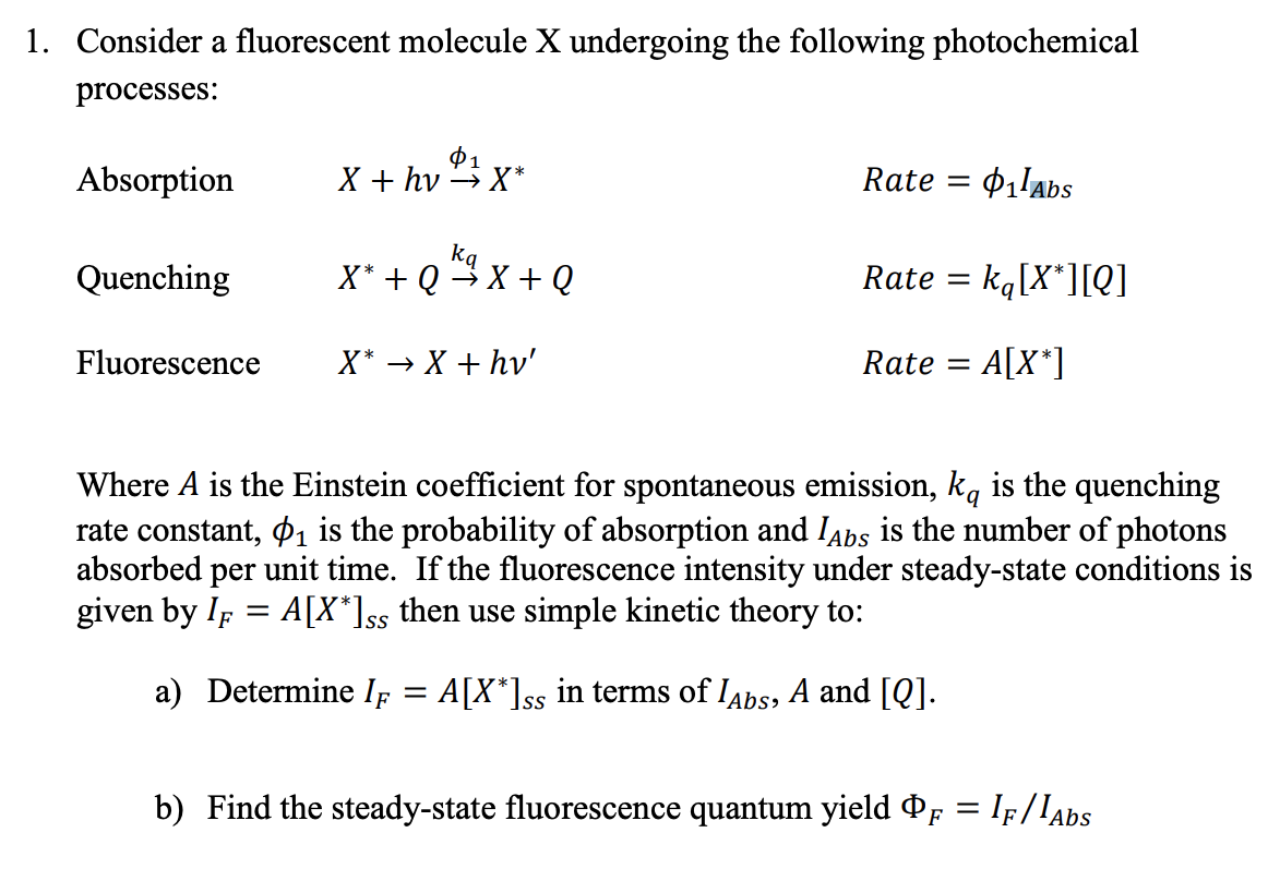 Consider a fluorescent molecule X undergoing the | Chegg.com