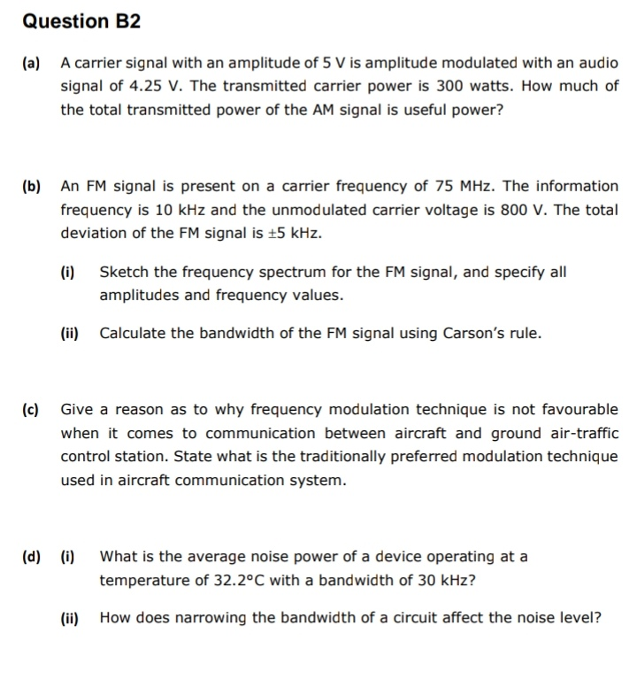 Solved Question B2 (a) A carrier signal with an amplitude of | Chegg.com