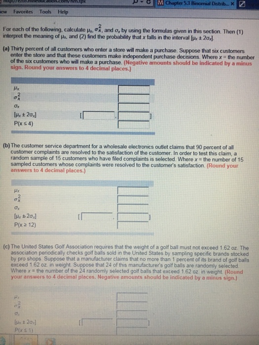 Solved For each of the following, calculate mu_x. sigma^2,
