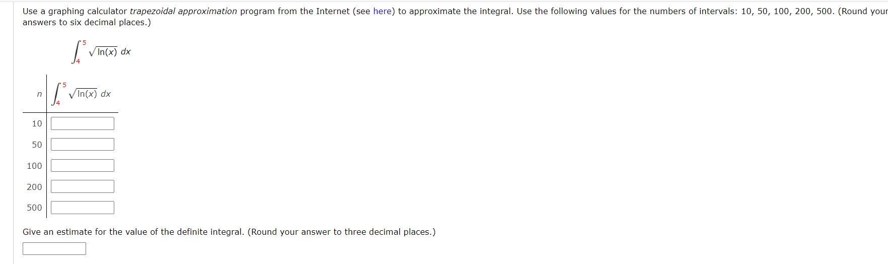 Solved Use a graphing calculator trapezoidal approximation