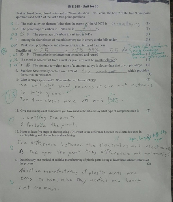 Solved Test is closed book, closed notes and of 20 min | Chegg.com