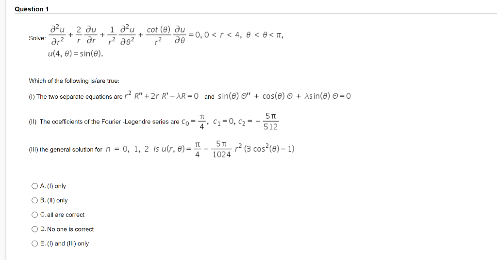 Solved ∂r2∂2u+r2∂r∂u+r21∂θ2∂2u+r2cot(θ)∂θ∂u=0,0 | Chegg.com