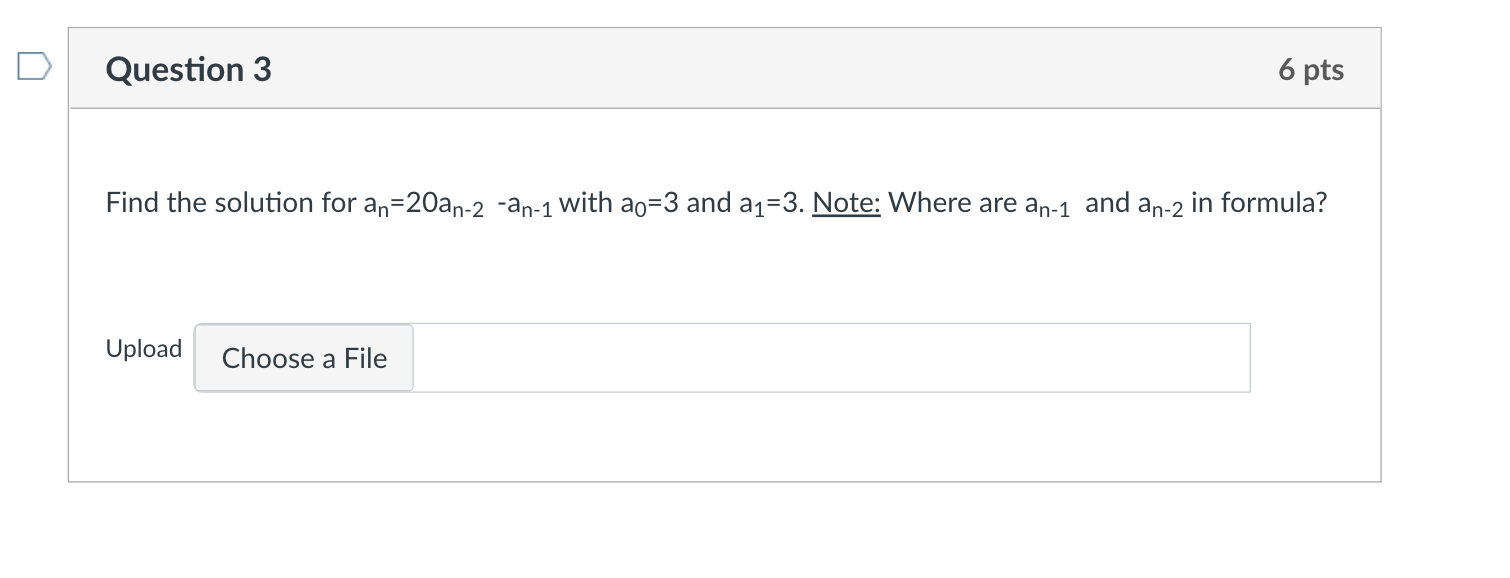 Solved Find the solution for an=20an−2−an−1 with a0=3 and | Chegg.com