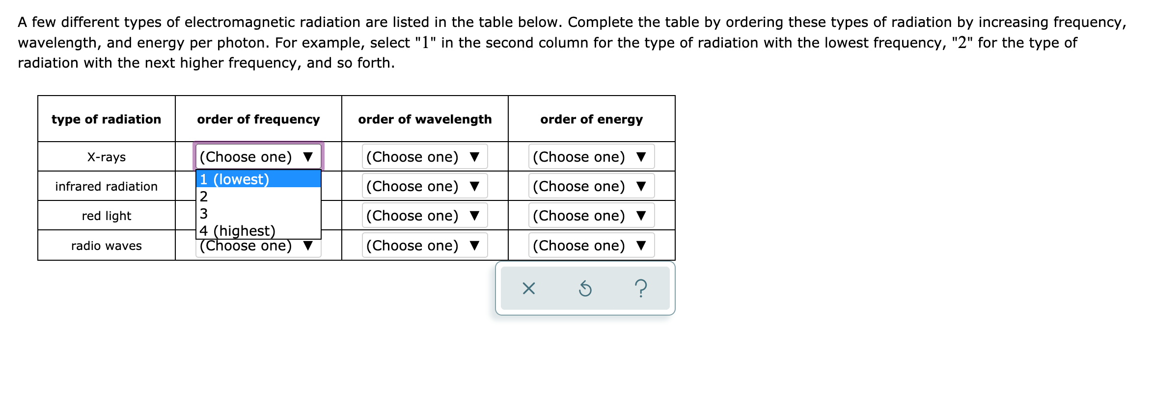 Solved A few different types of radiation