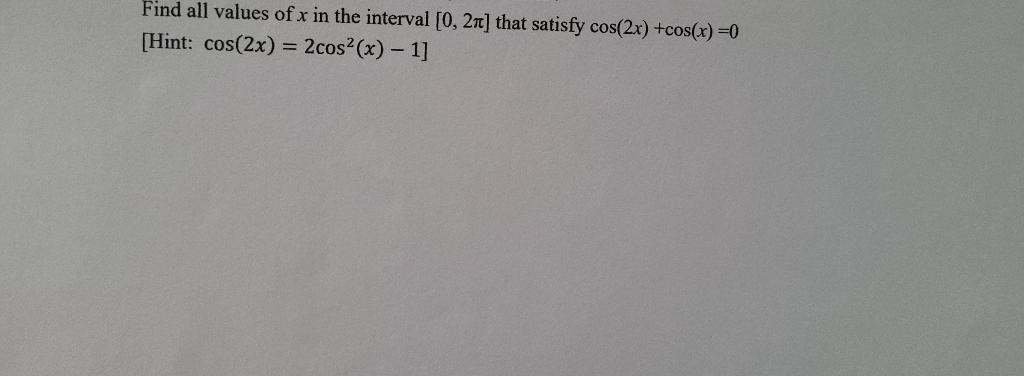 range of cos x in interval