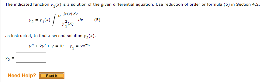 Solved The indicated function y1(x) is a solution of the | Chegg.com