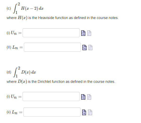 Solved Calculate the upper sums Un and lower sums Ln, on a | Chegg.com