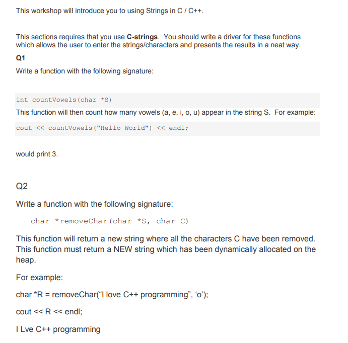 Solved This workshop will introduce you to using Strings in | Chegg.com