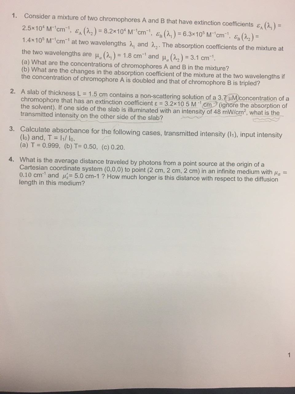 Solved 1 Consider A Mixture Of Two Chromophores A And B Chegg Com