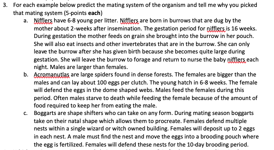 Solved 3 For Each Example Below Predict The Mating System