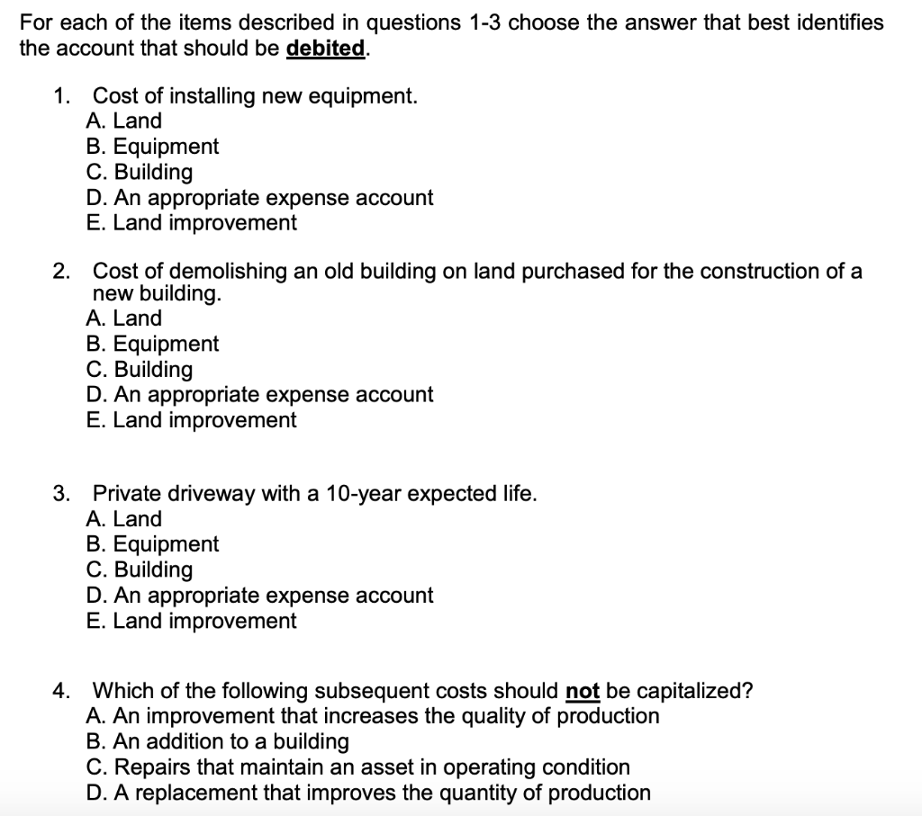 Solved For each of the items described in questions 13