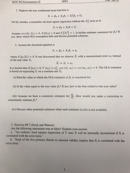 Solved ecn 702 econometrics ii hw2 1 suppose the true chegg