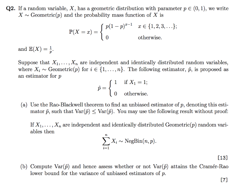 Q2 If A Random Variable X Has A Geometric Distr Chegg Com