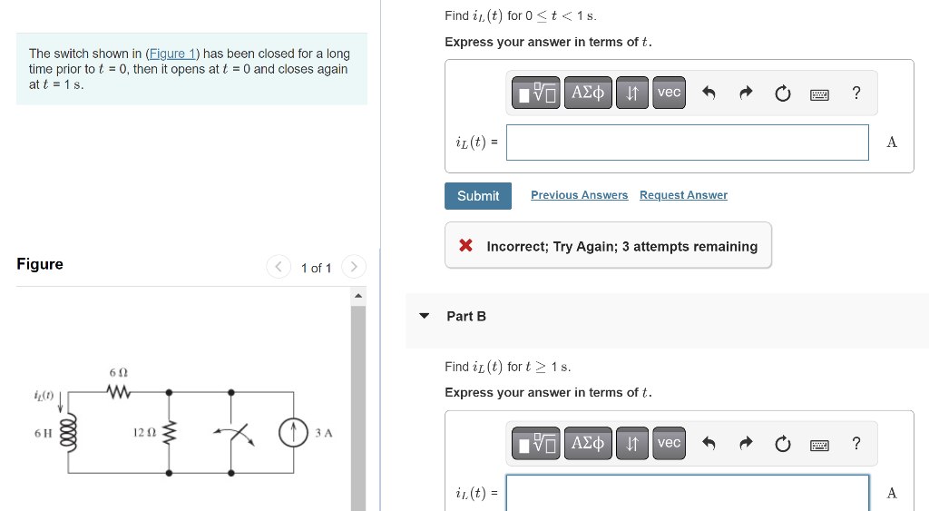 Solved The switch shown in (Figure 1) has been closed for a | Chegg.com