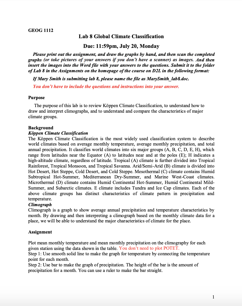 Solved GEOG 1112 Lab 8 Global Climate Classification Due: | Chegg.com