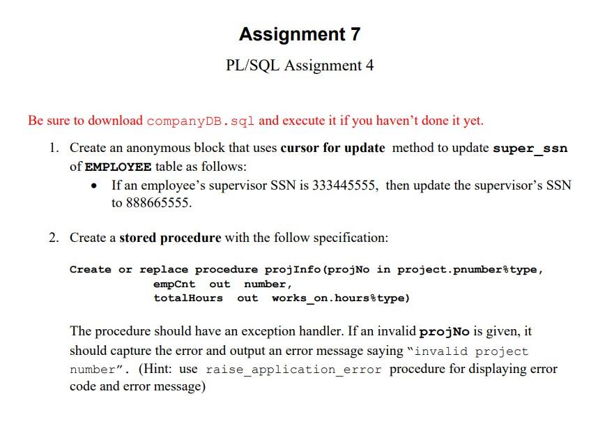 pl sql assignment questions