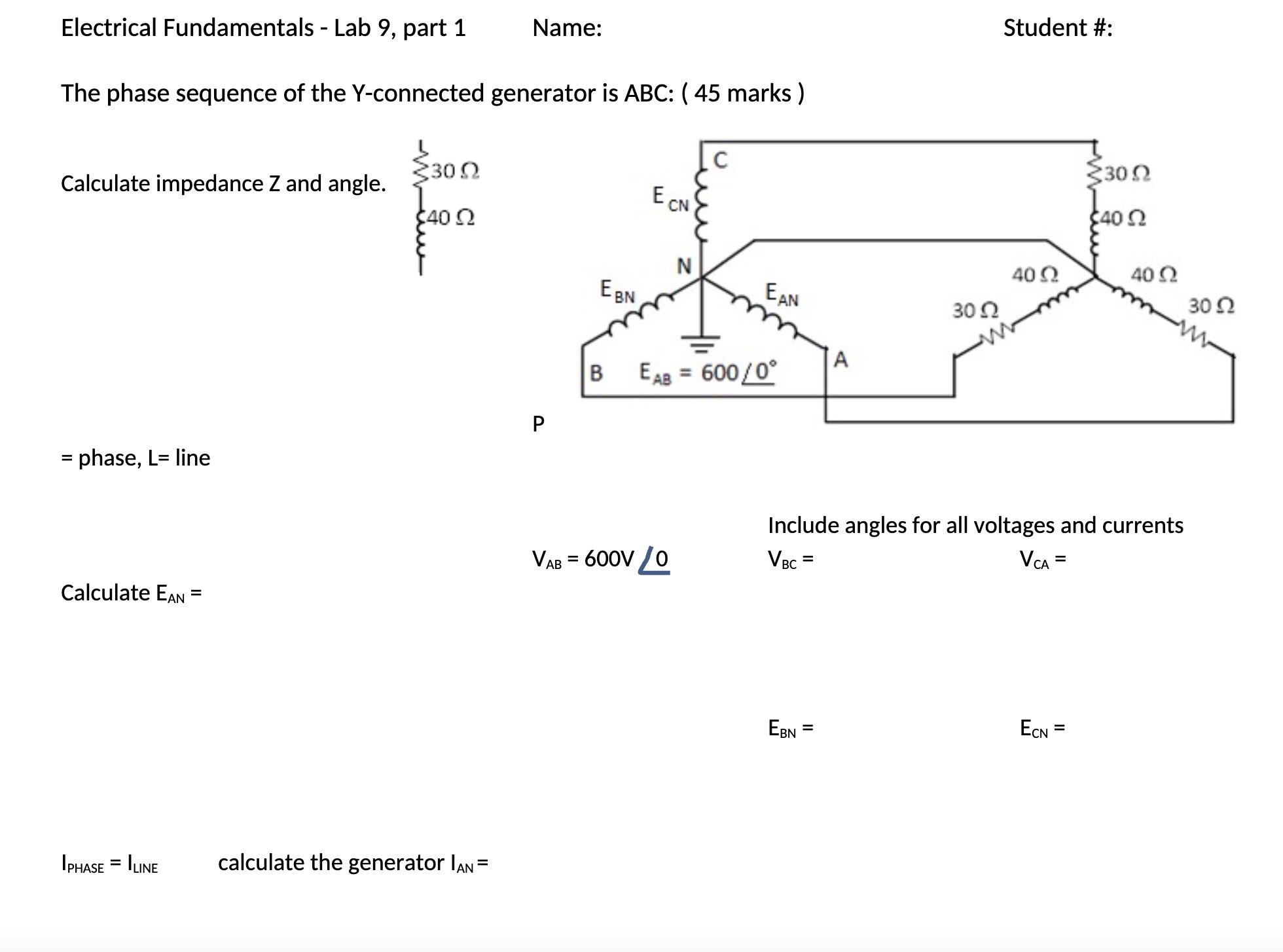 Solved The phase sequence of the Y-connected | Chegg.com