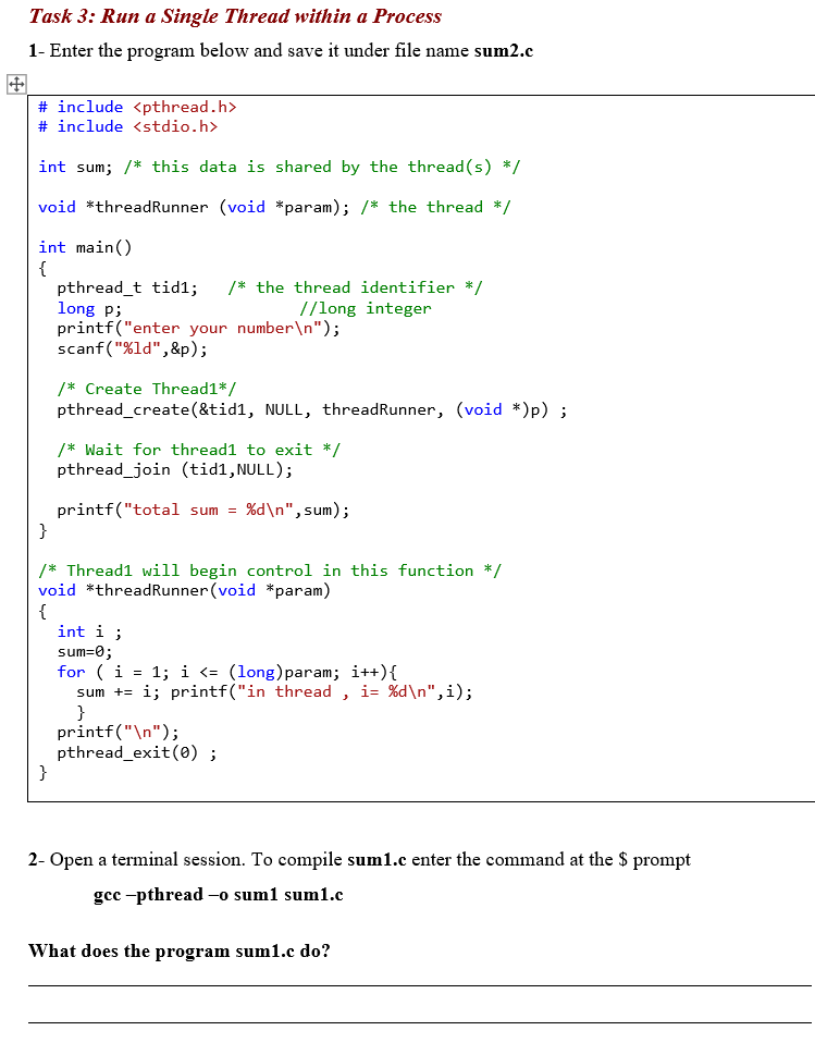 Solved Task 3: Run a Single Thread within a Process 1- Enter | Chegg.com