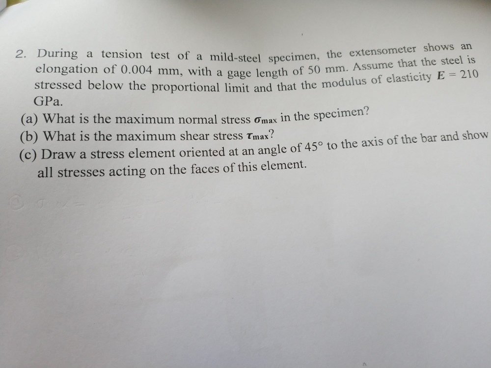 Solved 2. During a tension test of a mild- steel specimen, | Chegg.com