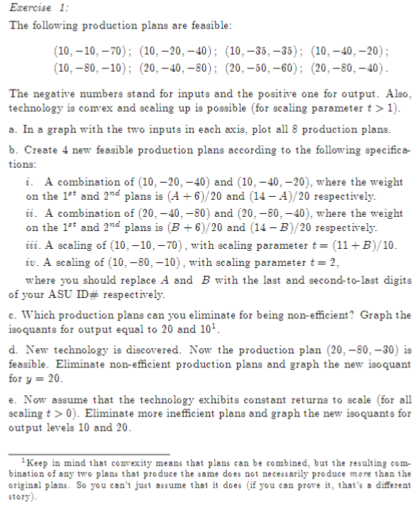 Solved Exercise 1: The following production plans are | Chegg.com