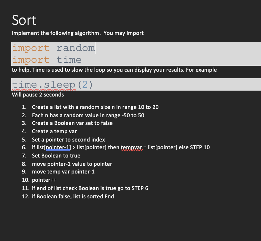Solved Sort Implement the following algorithm. You may | Chegg.com