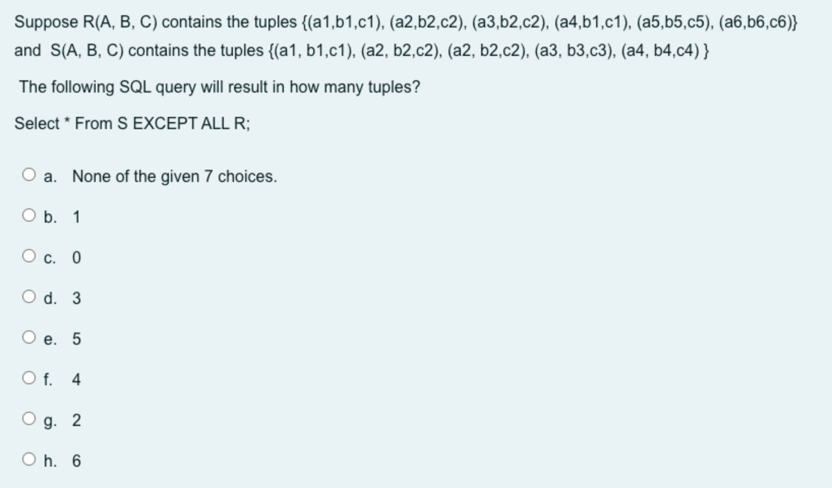 Solved Suppose Ra B C Contains The Tuples A1b1c1 4196