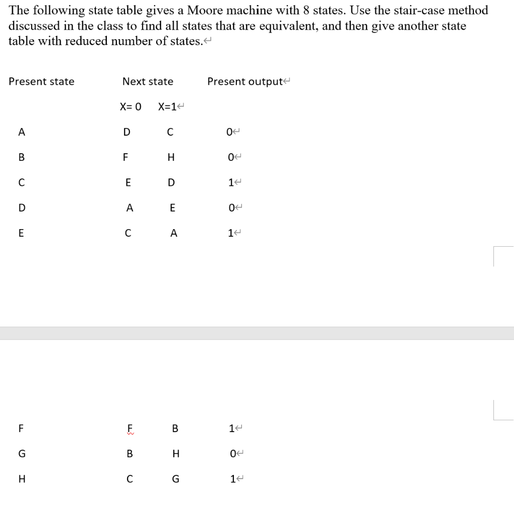 Solved The following state table gives a Moore machine with | Chegg.com