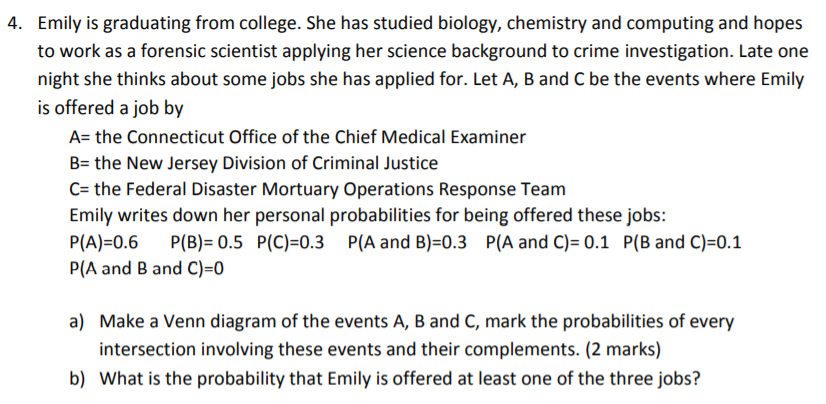 Solved 4. Emily is graduating from college. She has studied | Chegg.com