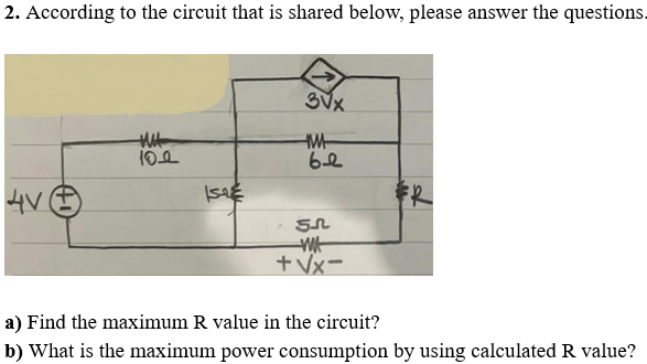 Solved a) ﻿Find the maximum R value in the circuit?b) ﻿What | Chegg.com