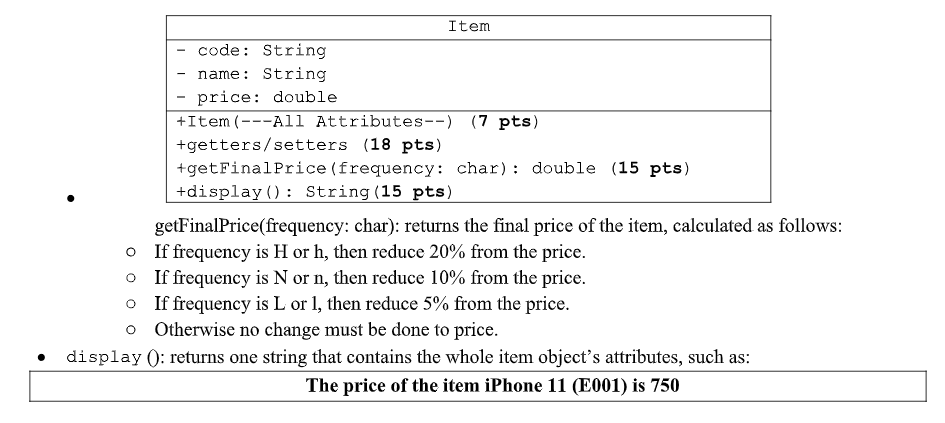 Solved Item - code: String name: String - price: double | Chegg.com