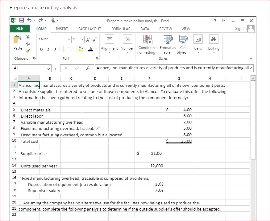 Solved Prepare a make or buy analysis. | Chegg.com