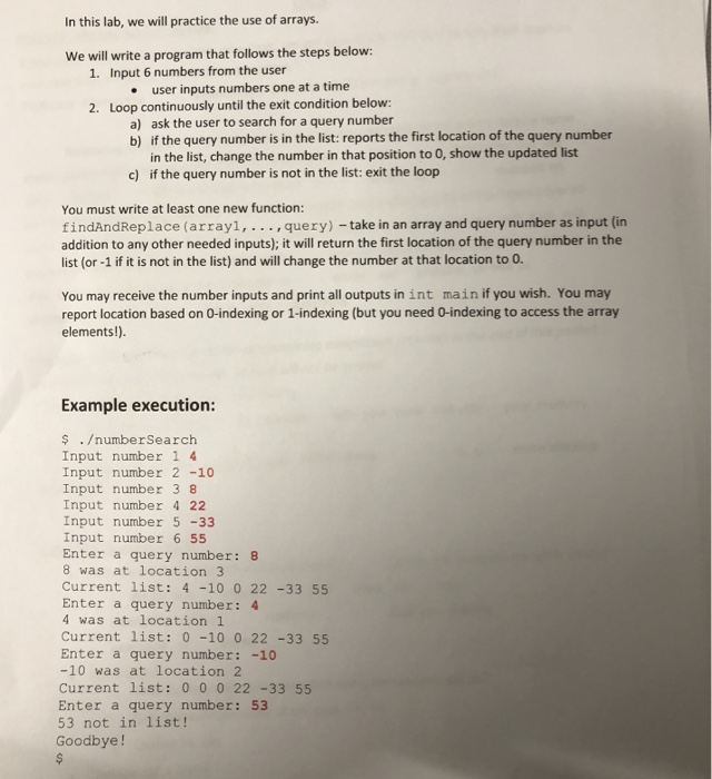 Solved In this lab, we will practice the use of arrays. We | Chegg.com