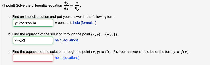 Solved dy (1 point) Solve the differential equation dx х = | Chegg.com