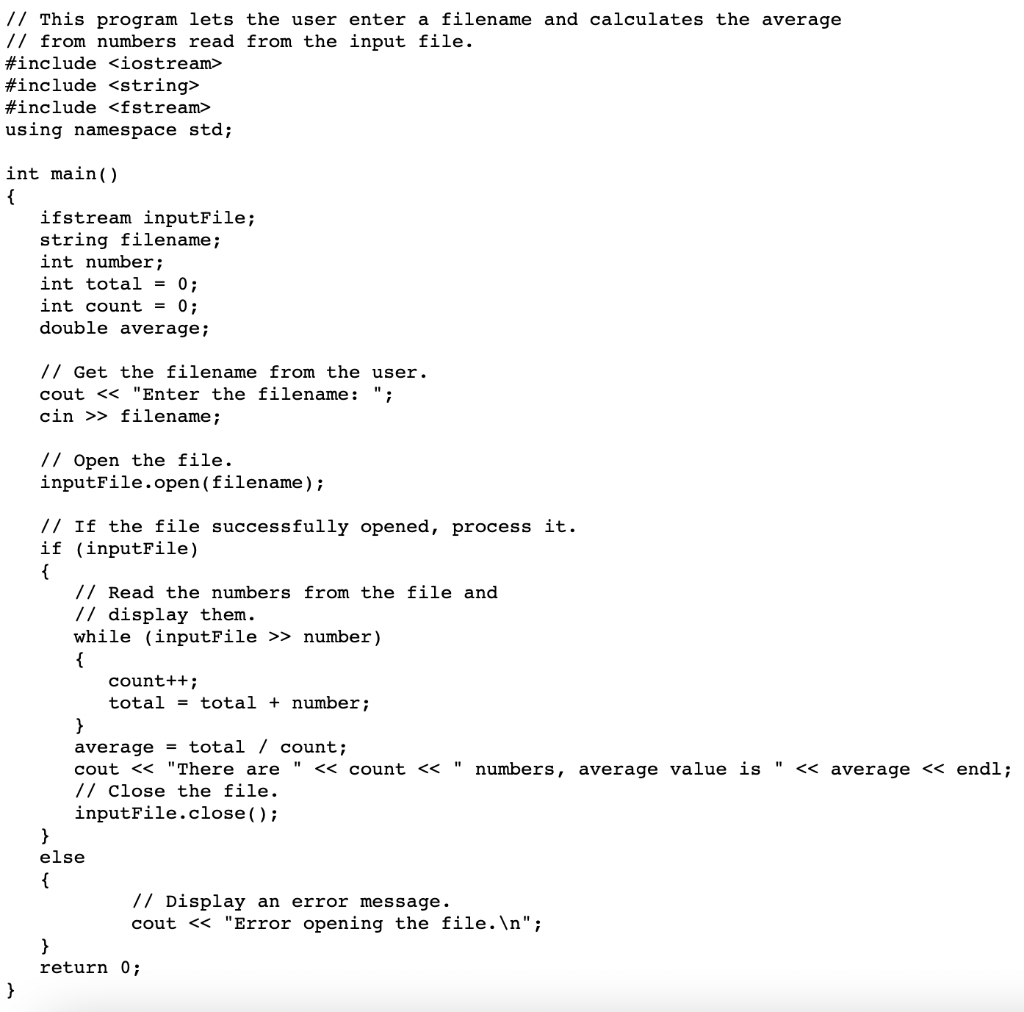 Solved The attached program readToAverage.cpp was a modified | Chegg.com