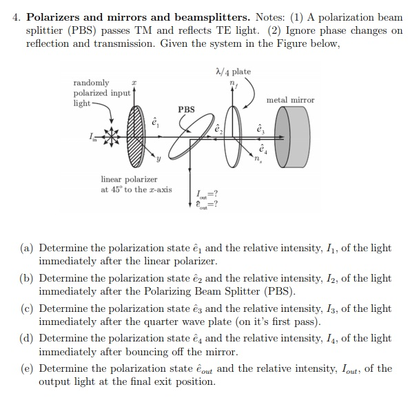 Solved 4. Polarizers And Mirrors And Beamsplitters. Notes: | Chegg.com