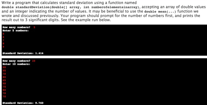 Solved Write a program that calculates standard deviation | Chegg.com