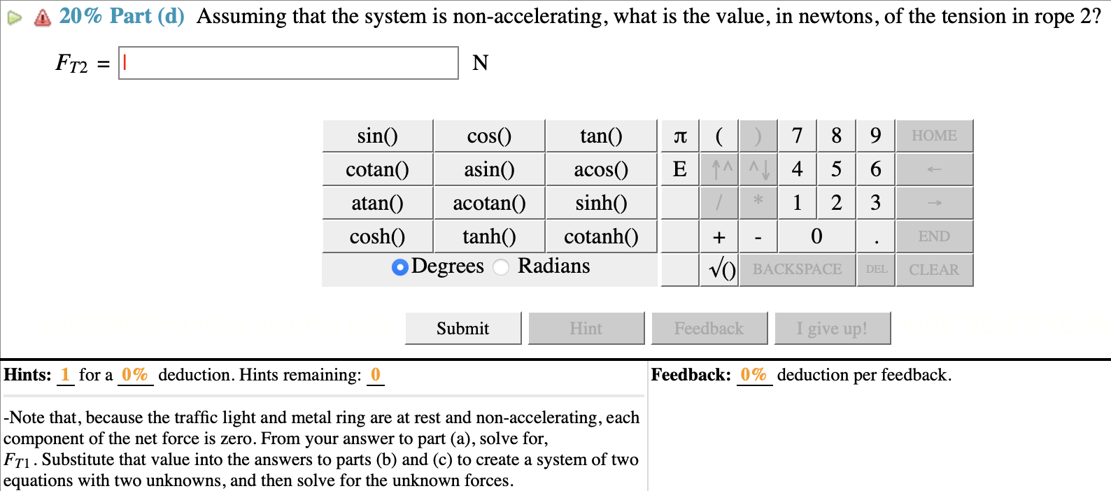 Solved (5\%) Problem 19: Three ropes are connected to a | Chegg.com