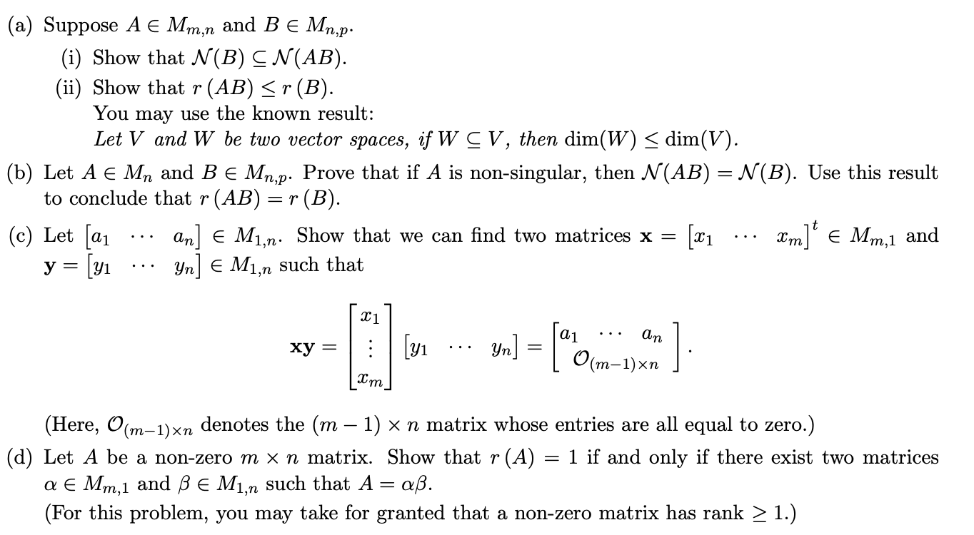 Solved A Suppose A E Mm N And B E Mn P I Show That N Chegg Com