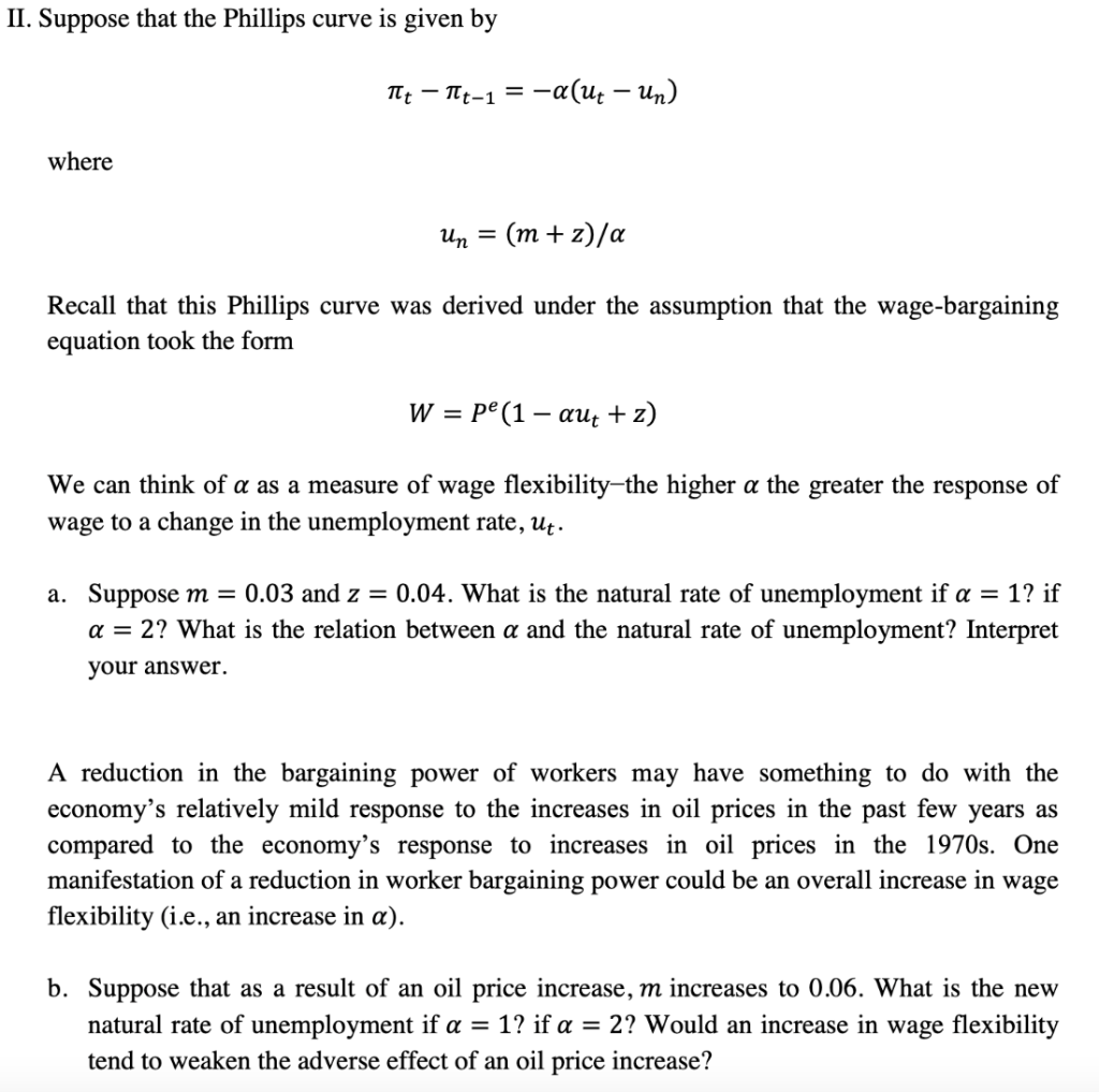 Solved II. Suppose That The Phillips Curve Is Given By | Chegg.com