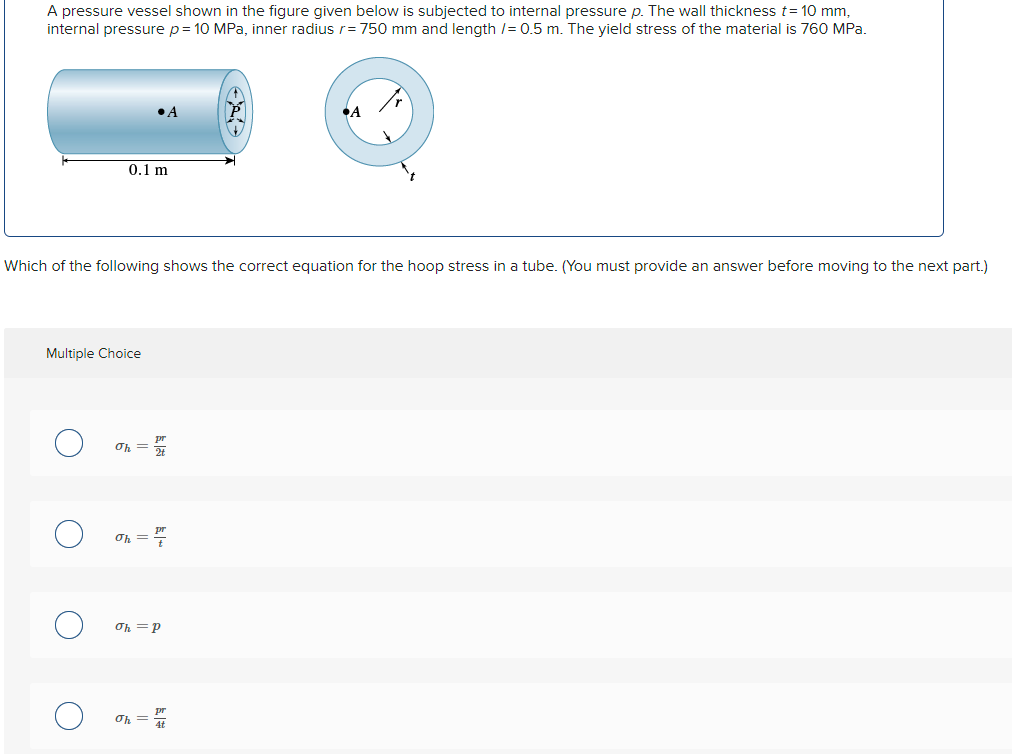 Solved A pressure vessel shown in the figure given below is | Chegg.com