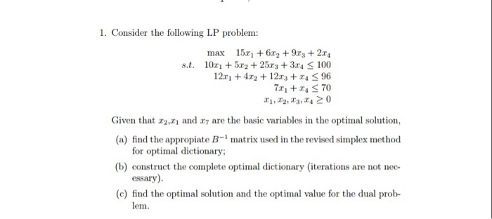 Solved 1. Consider the following LP problem: max 15 +622 | Chegg.com