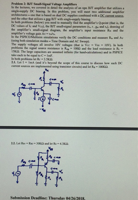 Solved Problem 2: BJT Small-Signal Voltage Amplifiers In The | Chegg.com